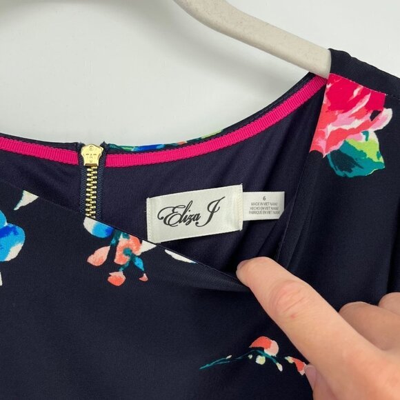 Eliza J Womens Floral Print Shift Dress Size 6 Navy Lined Stretch Half Sleeve - Picture 9 of 16